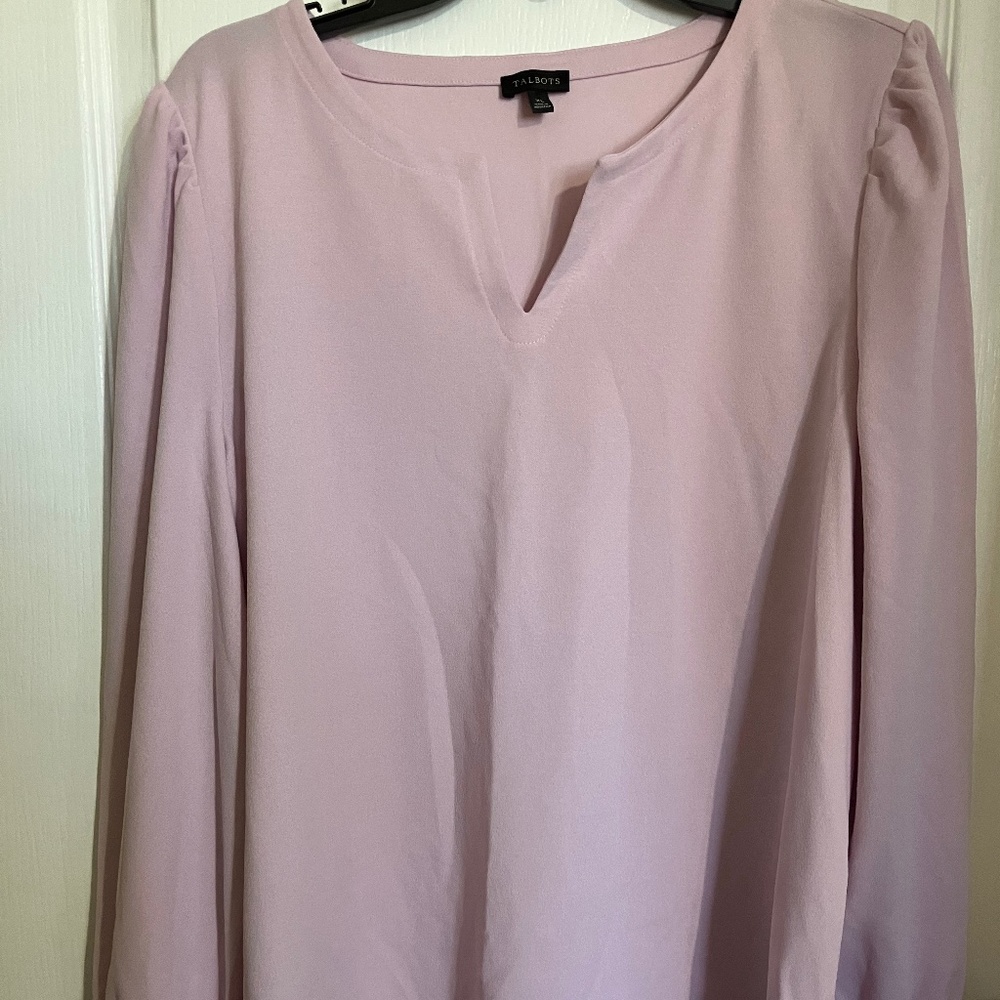 Talbots Soft Pink Split Neck Long Sleeve Blouse XL